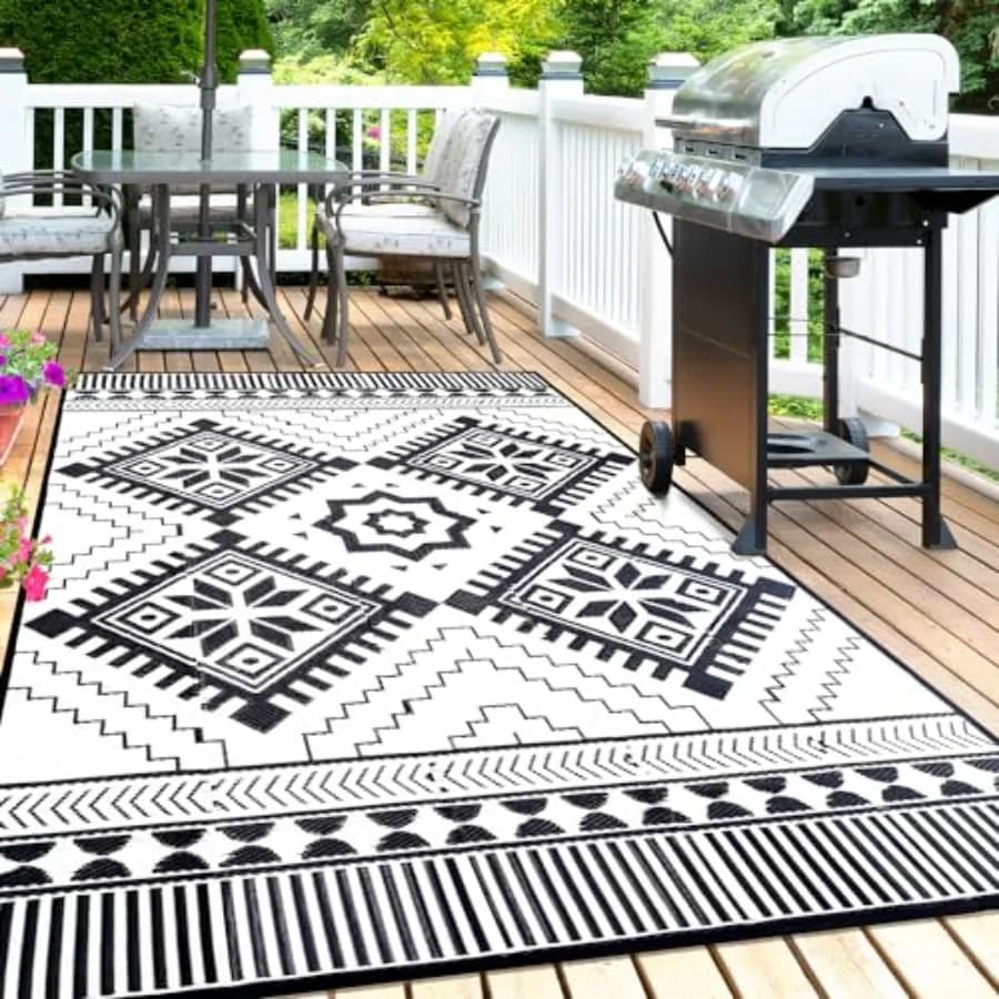 Outdoor Rug Mat for Patio, 9x12ft Waterproof Reversible Plastic Straw Rugs, Camping Carpet Area Mats for RV, Porch, Deck, Backy