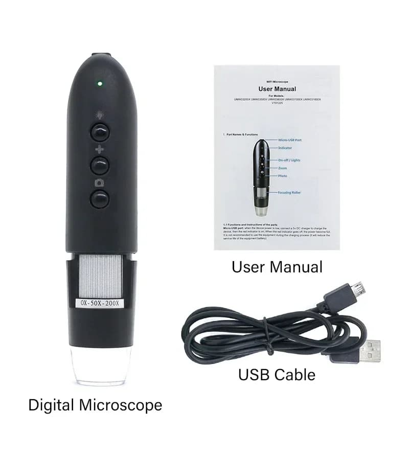 Microscopio digitale wireless Wi-Fi 200X-1000X Rilevatore di cuoio capelluto per ispezione industriale illuminato a LED