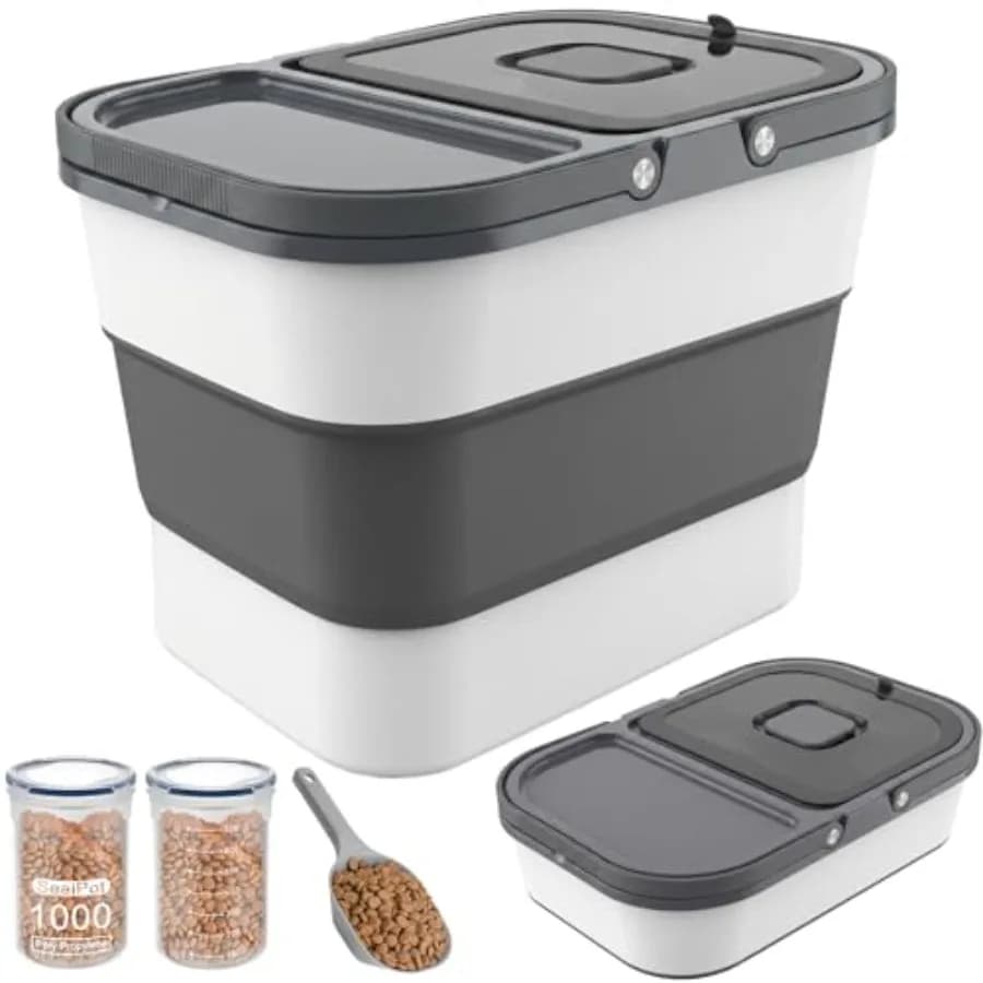 35lbs Dog Food Storage Container, Collapsible Dog Food Container, Wheels, Handle, Airtight Pet Food Storage Container, Scoop, 2