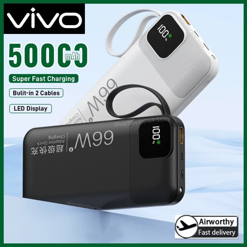 VIVO 50000mAh PowerBank 66W Portable Fast Charge External Battery High Capacity With Cable For Iphone Xiaomi Backup Battery