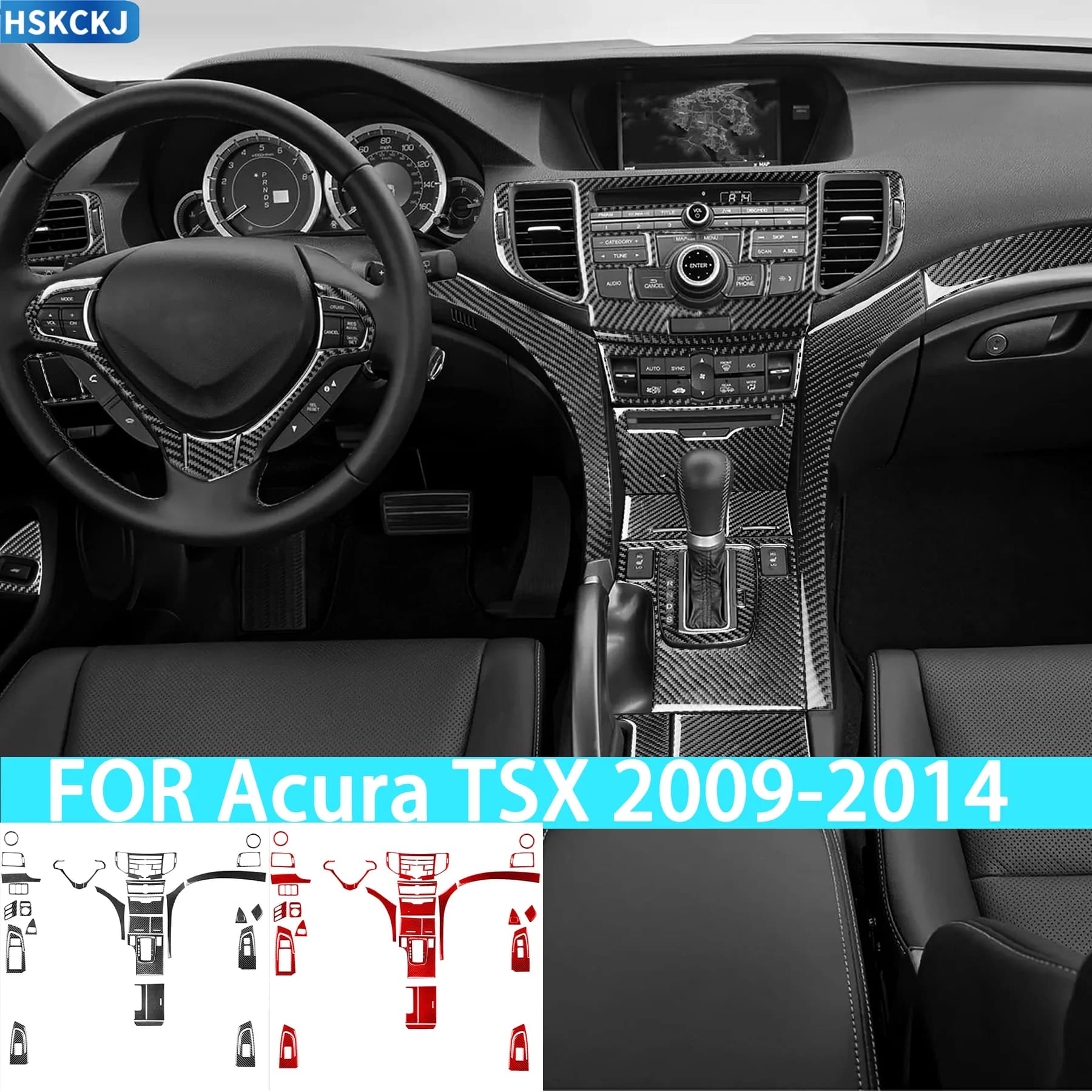 Per Acura TSX 09-14: Set Console Centrale, Pannelli Porta, Alzacristalli, Finiture Cruscotto, Accessori in Fibra di Carbonio, Adesivi