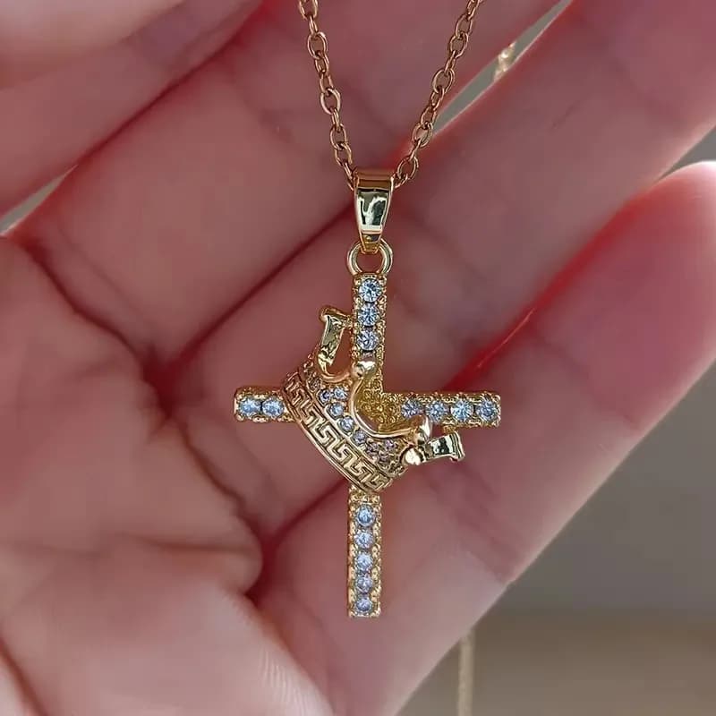 Exquisite Crown Cross Pendant Necklace, Suitable for Daily And Party Wear, Thanksgiving Gift - All Seasons