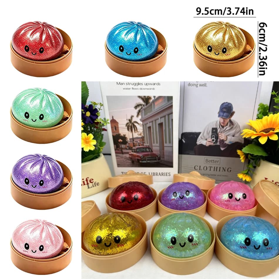 Giocattolo Gigante a Forma di Raviolo con Cestello per la Cottura a Vapore, Design Realistico, Palline Morbide in TPR, Giocattolo Squishy Ultra-Morbido a Recupero Lento