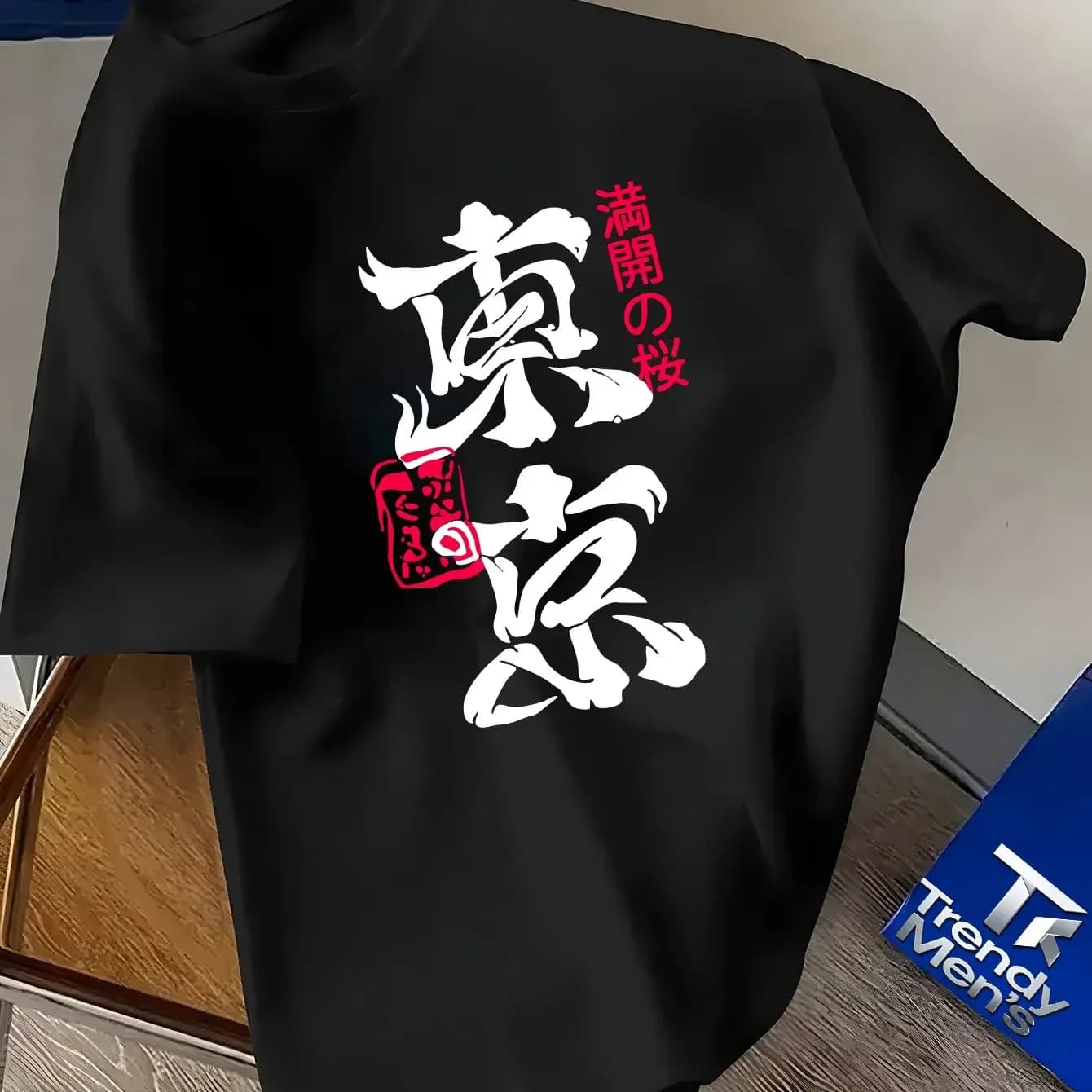 Men's Tokyo-style Japanese Calligraphy T-shirt Summer Casual Street Style Short-sleeved T-shirt Breathable Cotton Top