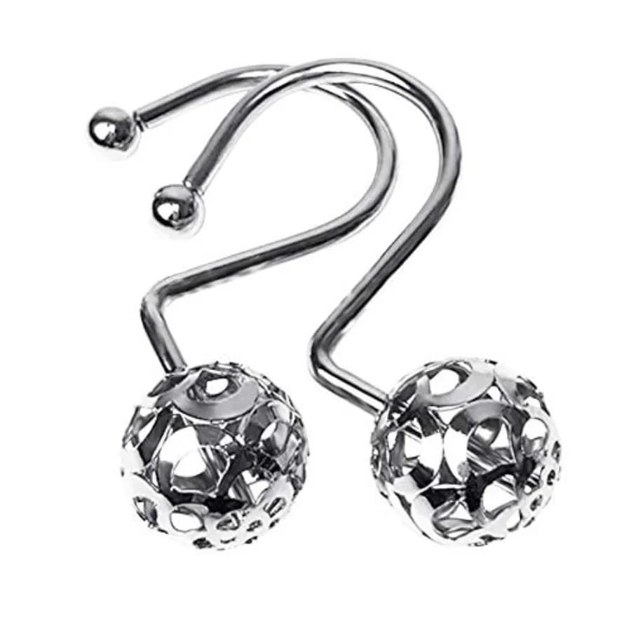 12Pcs Hollow Ball Shower Curtain Hooks Luxury Quality Rustproof Stainless Steel Shower Curtain Rings Hooks for Bathroom Rod