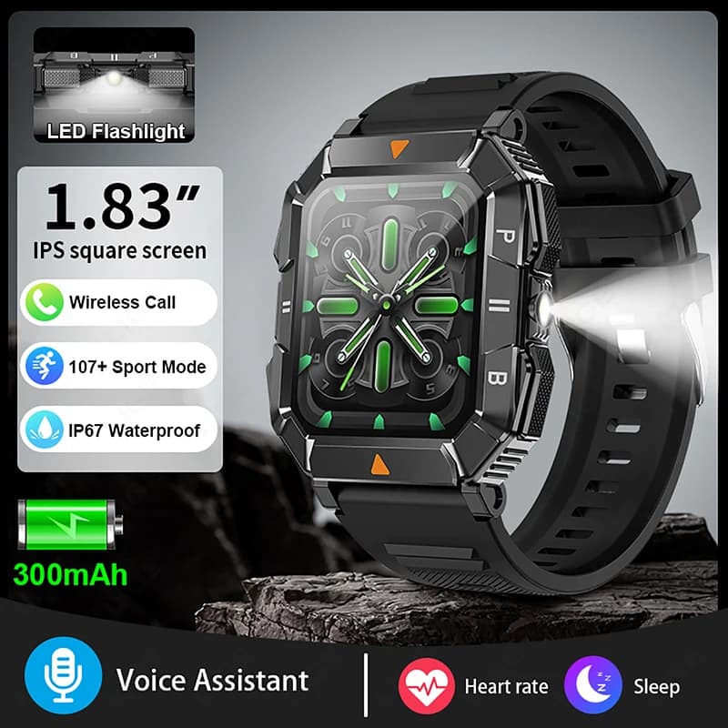 LIGE 2026 Smartwatch for Men with LED Flashlight, External Sports Clock, Health Monitoring, Compatible with Android and iOS