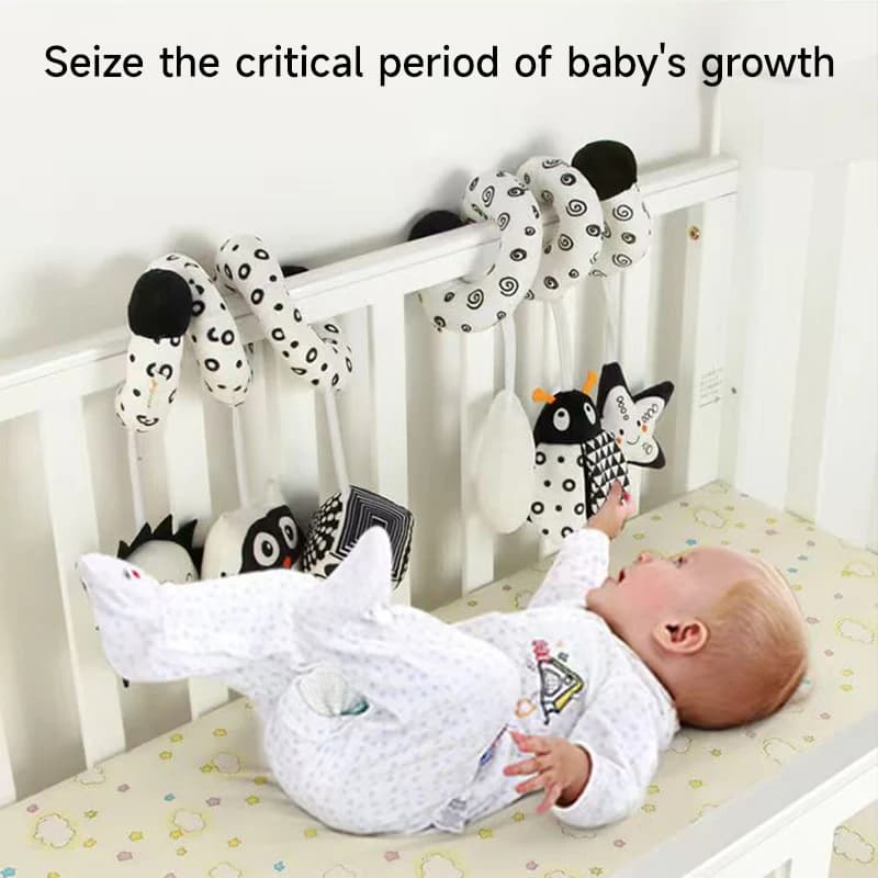 Giocattoli di peluche a spirale per bambini sonagli in bianco e nero giocattoli per appendere attività passeggino giocattolo per neonati culla giocattolo sensoriale Mobile seggiolino auto giocattoli
