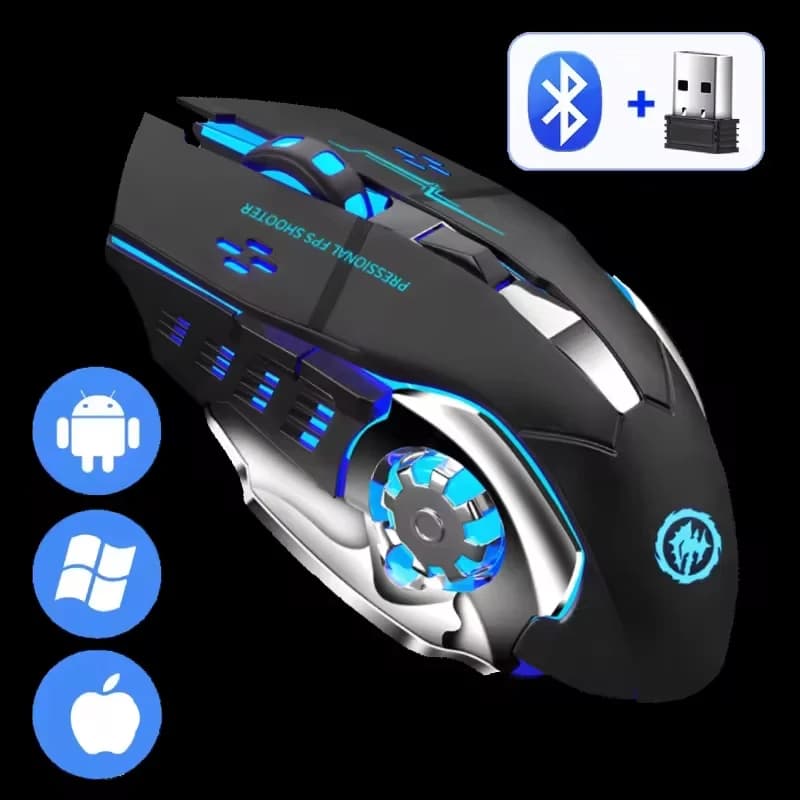 Rechargeable wireless mouse for gaming computer, silent Bluetooth mouse, USB mechanical mouse with backlight for e-sport, mouse for gaming PC.