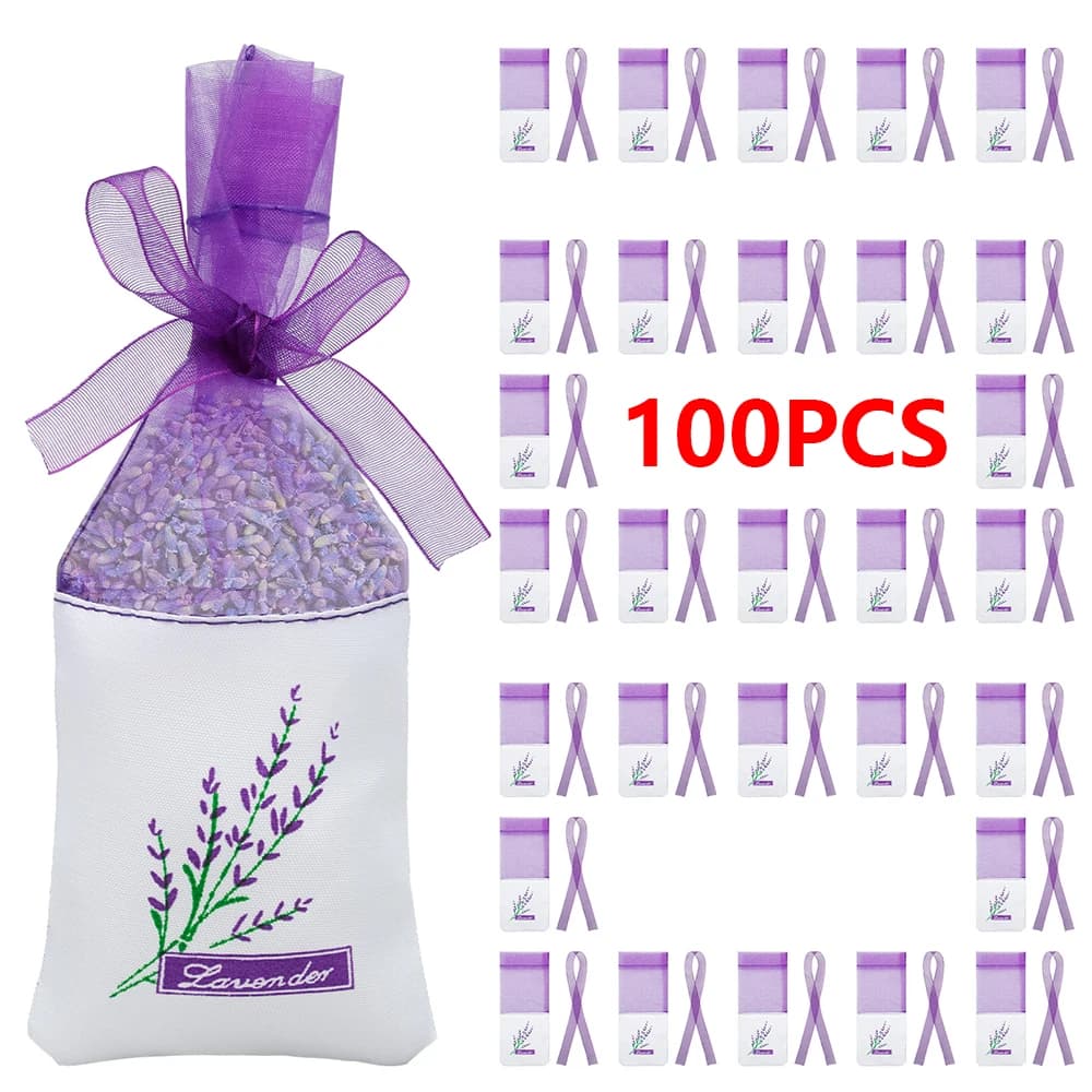 100 pezzi di garza di lavanda sacchetto vuoto 7x17 cm sacchetto di immagazzinaggio di fiori secchi con chiusura a coulisse bustina di spezie traspirante per armadio