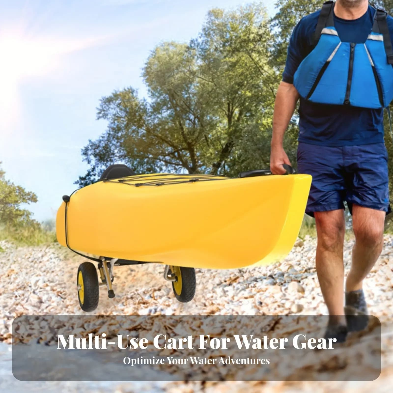 Carrello Pieghevole per Barche, Carrello Portatile per Kayak, Trasportino Pieghevole per Imbarcazioni, Ruote Robuste per il Trasporto di Paddle Board, Multiuso