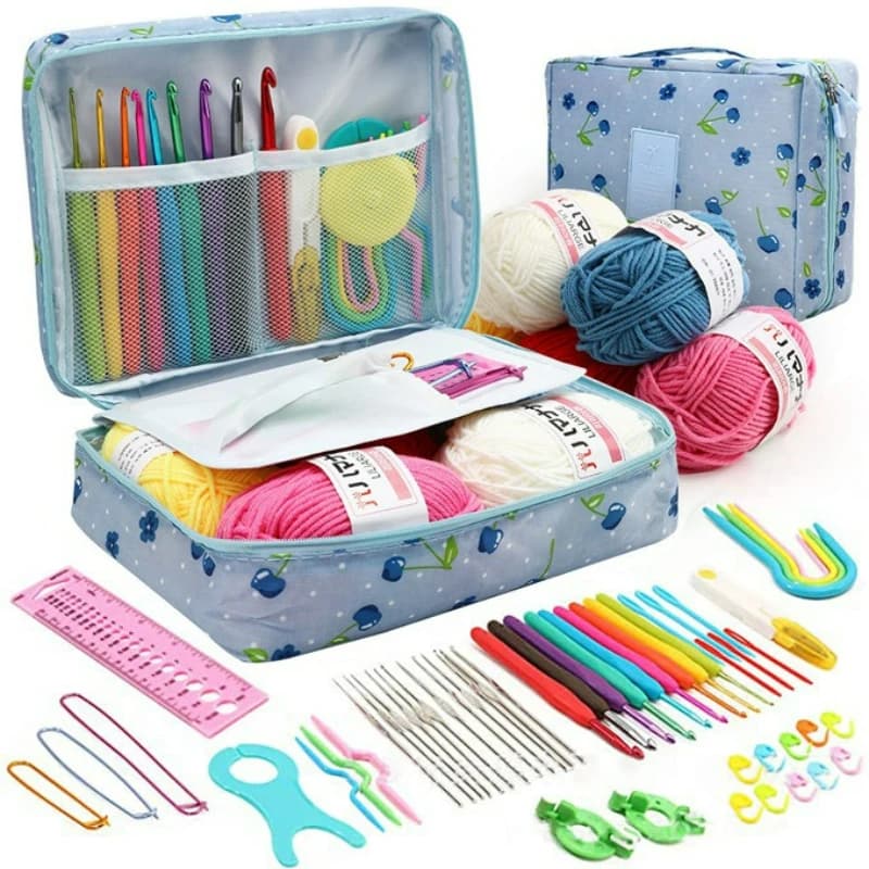 Kit Completo per Principianti di Uncinetto, 59 Pezzi, Set Completo di Ferri da Uncinetto, Kit Portatile per Conservazione Filati, Strumenti per Lavoro a Maglia e Uncinetto Fai-da-Te