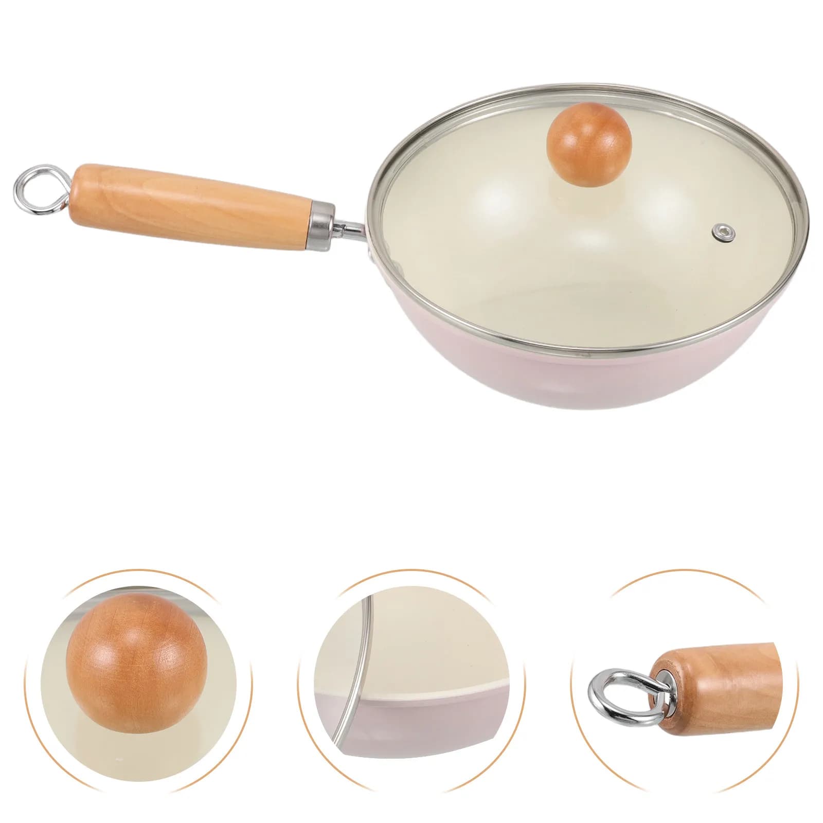 Iron non-stick pan with transparent glass cover for induction hob, gas stove, deep pan with lid.