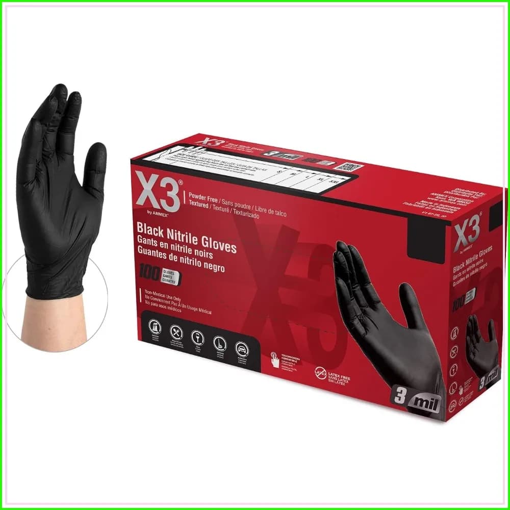 Black Nitrile Gloves, Latex Free, Powder Free, 3 Mil, Food Prep, Sizes S-XXL