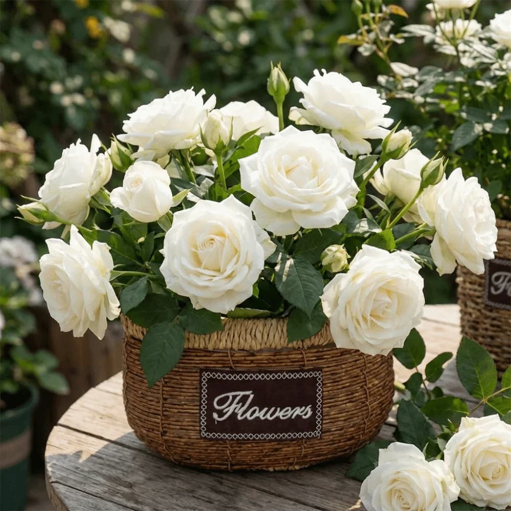 Cesto Rustico Intrecciato per Piante, Contenitore in Plastica Robusto per Piante Grasse, Vasi Decorativi Artigianali per Fioristi, Cesti Regalo