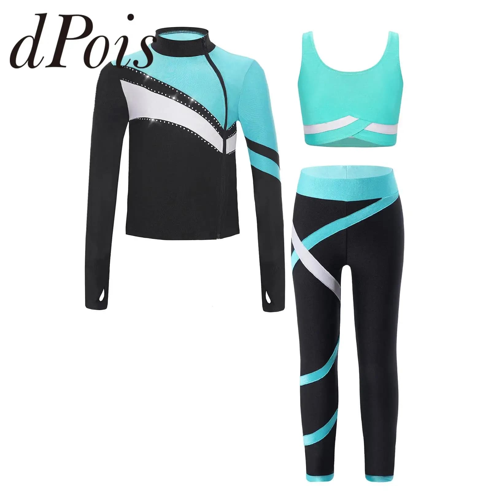 Bambini ragazze ginnastica abiti Colorblock allenamento Yoga sport Set felpa gilet Top Leggings per pattinaggio artistico abiti sportivi