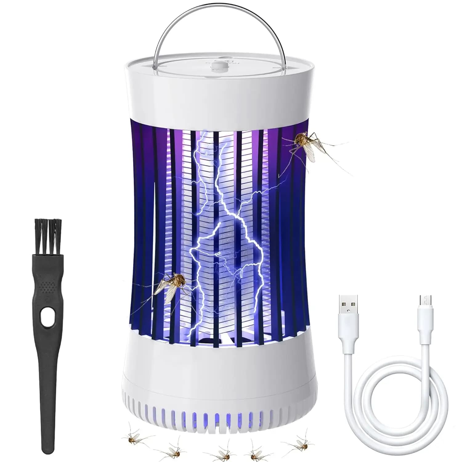 Lampada Elettrica Anti-Insetti 2 in 1 da Interno con Ventilatore, Ricaricabile, 1500V ad Alta Tensione con Appendiabiti, per Piccoli Insetti Volanti e Falene