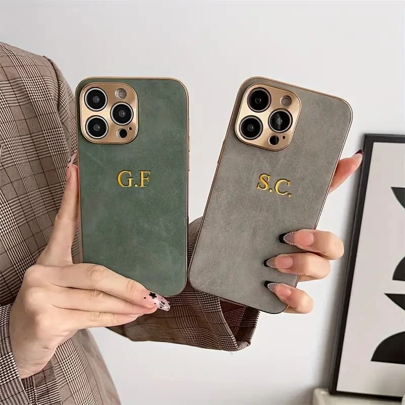 Custodia personalizzata di lusso in pelle di agnello opaca per iPhone 16 15 14 13 12 11 Pro Max Plus Iniziali personalizzate Nome Placcatura Cover paraurti