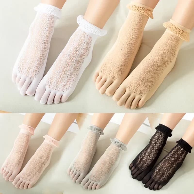 Calzini Estivi in Velluto a Cinque Dita per Donna e Ragazza, Traspiranti in Rete, Elastici, Stile Harajuku, Sottili in Seta con Punta a Bolla, alla Moda