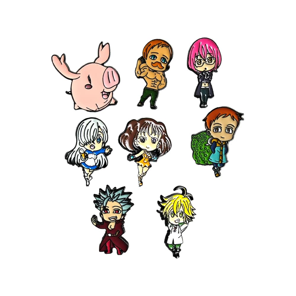 Set di 8 spille in metallo fai da te a tema Anime The Seven Deadly Sins, distintivi e spille decorative per vestiti, regali per i fan e collezionisti