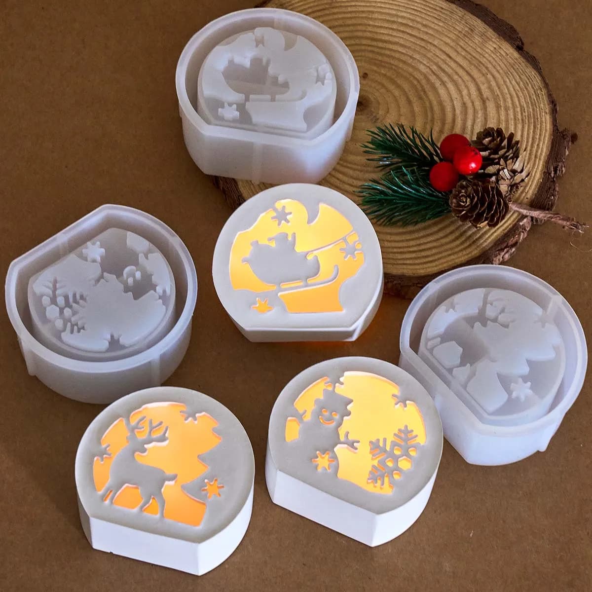 Christmas Snowman Candle Holder Silicone Mold DIY Elk Santa Claus Desktop Ornaments Plaster Resin Craft Molds Home Party Decor