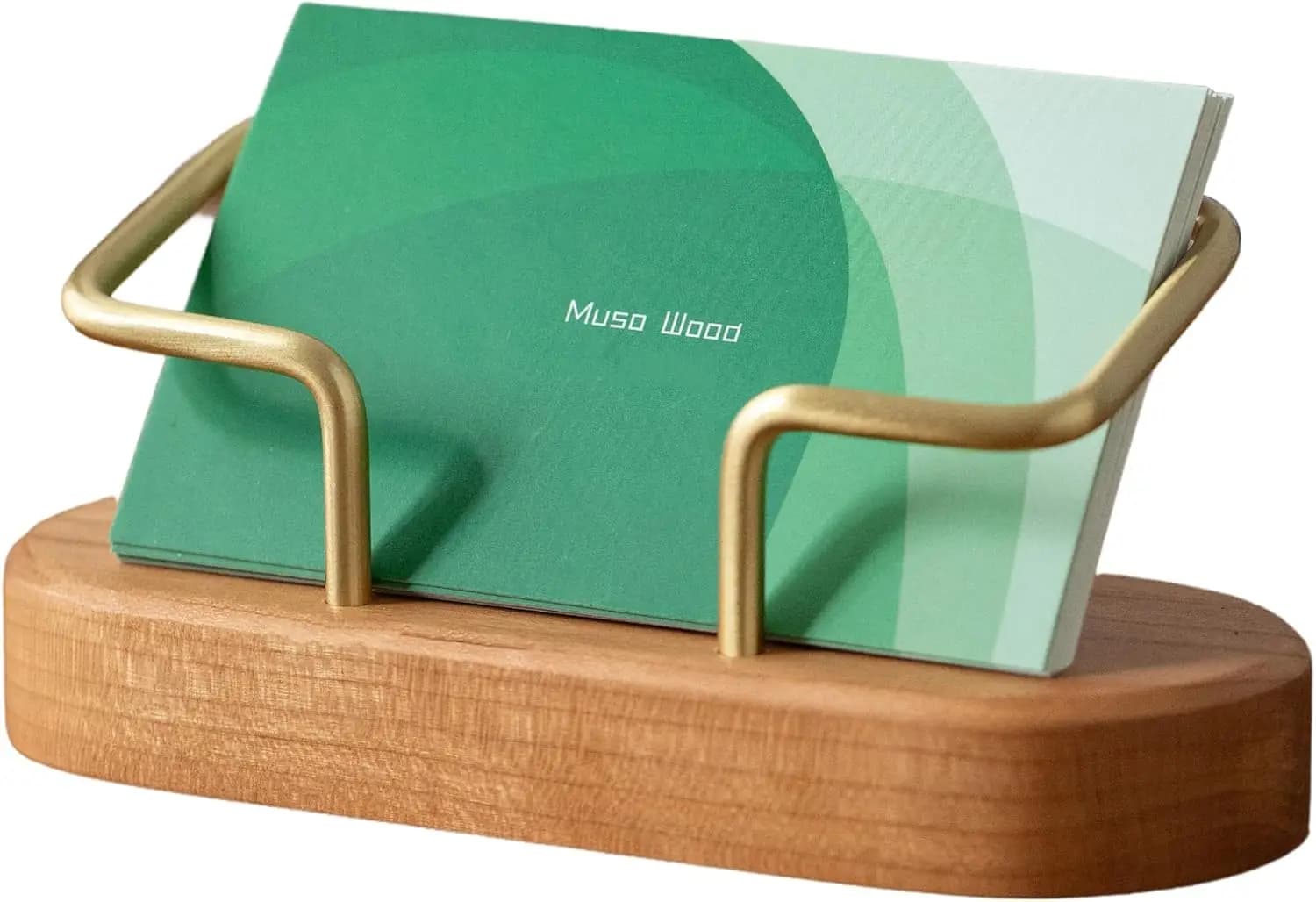 Porta Biglietti da Visita in Legno per Scrivania, Espositore Creativo, Organizzatore da Tavolo per Ufficio, Ciliegio, Confezione da 1