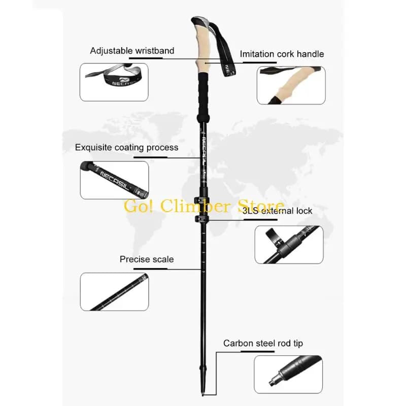 Q84C Adjustable Walking Sticks Telescopic Climbing Sticks Aluminum Alloy Trekking Sticks for From