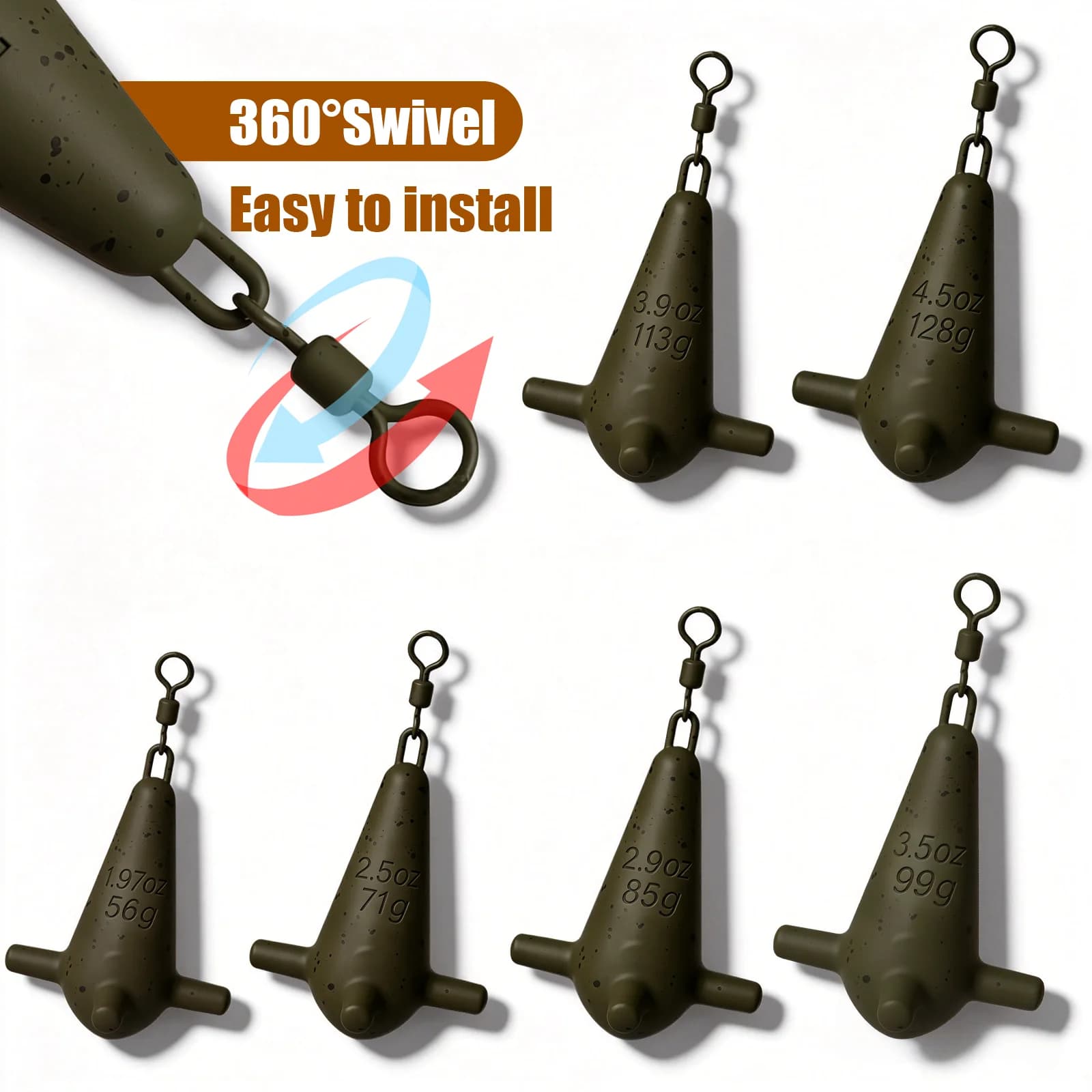 Piombi a Razzo Seawol per Pesca alla Carpa – 2/2.5/3/3.5/4/4.5oz, Pesi da Pesca Anti-Aggraffamento con Girella, Attrezzatura per Carpa