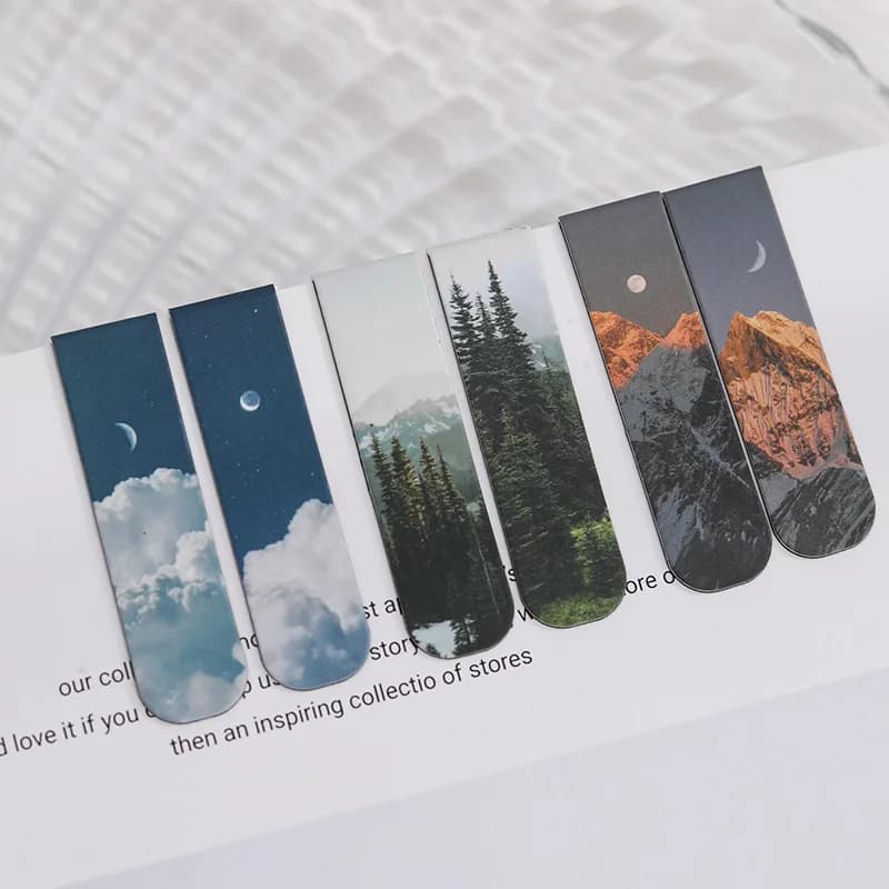 2 pcs/pack INS Landscape Clouds simple literary pattern bookmarks Magnetic book clamp Teachers' Day gift supplies