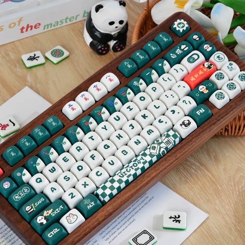 130key Mahjong Keycaps Chinese National Essence Moa Profile Pbt Dye Sublimation Cute For 64 75 87 98 100 108 Mechanical Keyboard