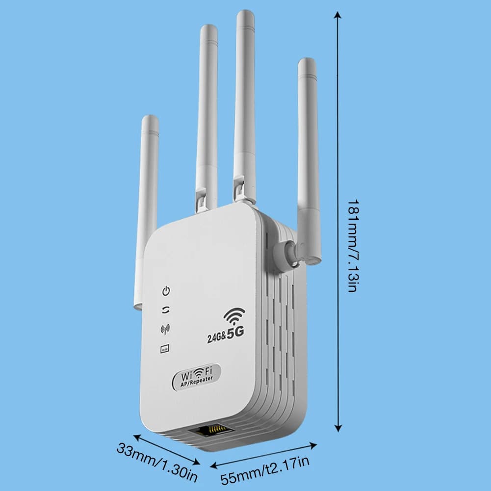 Ripetitore WiFi Wireless 1200Mbps con Porta WAN/LAN Dual-Band 2.4GHz/5GHz, Amplificatore di Segnale Wi-Fi per Casa e Piccolo Ufficio