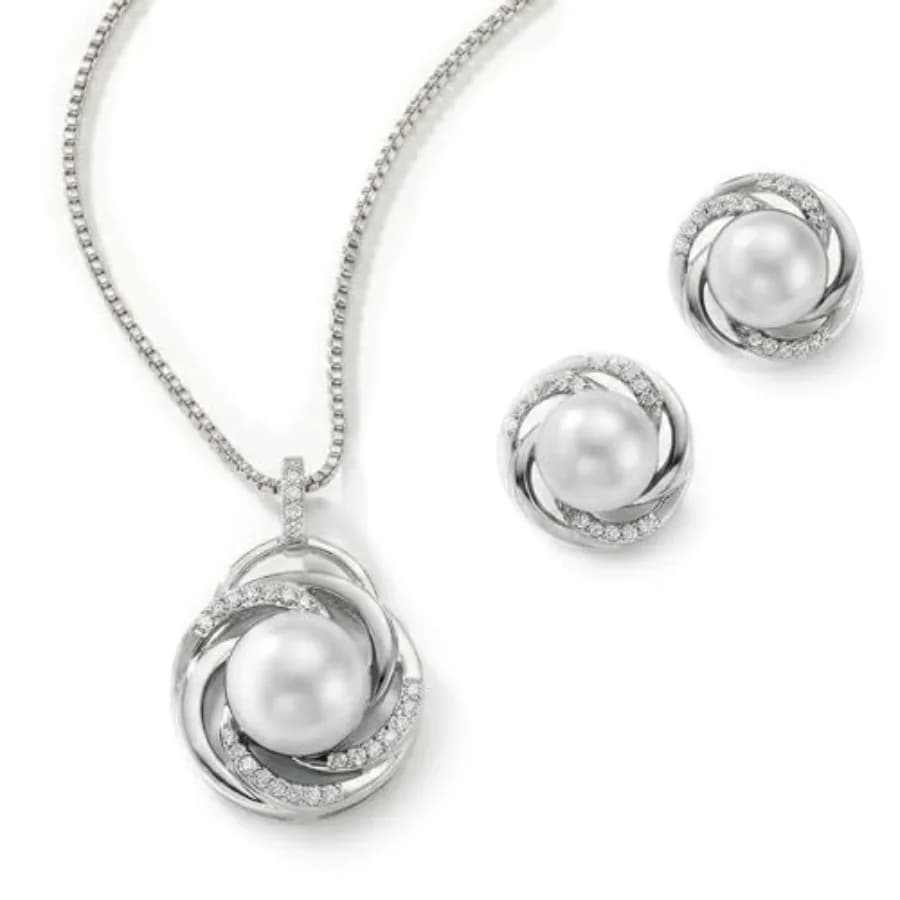 Mariell Freshwater Pearl Wedding Necklace Earrings Set for Brides, Bridesmaids, Birthday Gift