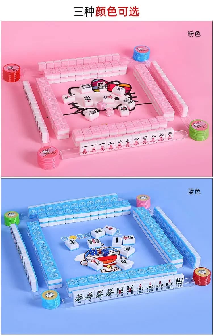 30mm Big Hello Kitty Mahjong Gioco Set con Numeri Anime Sanrio Rosa Rosso Mahjong Juego Intrattenimento Piastrelle Portatili Gioco Giocattoli