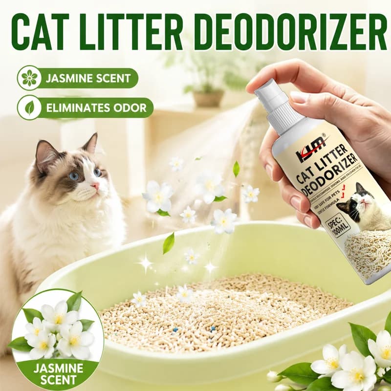 KJM Cat Deodorizer Spray Litter Box Odor Remover, Pet Smell Control For Cats, Jasmine Scent Freshener
