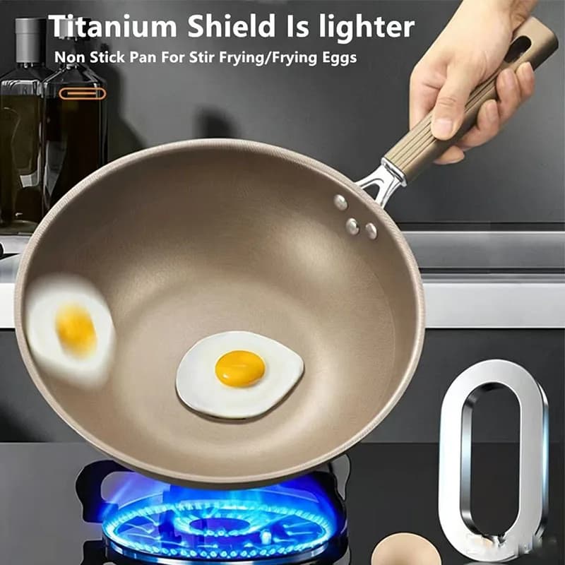 Titanium stainless steel Wok pan Non-coated non-stick pan Kitchen pots for home Induction gas cooker Special brush