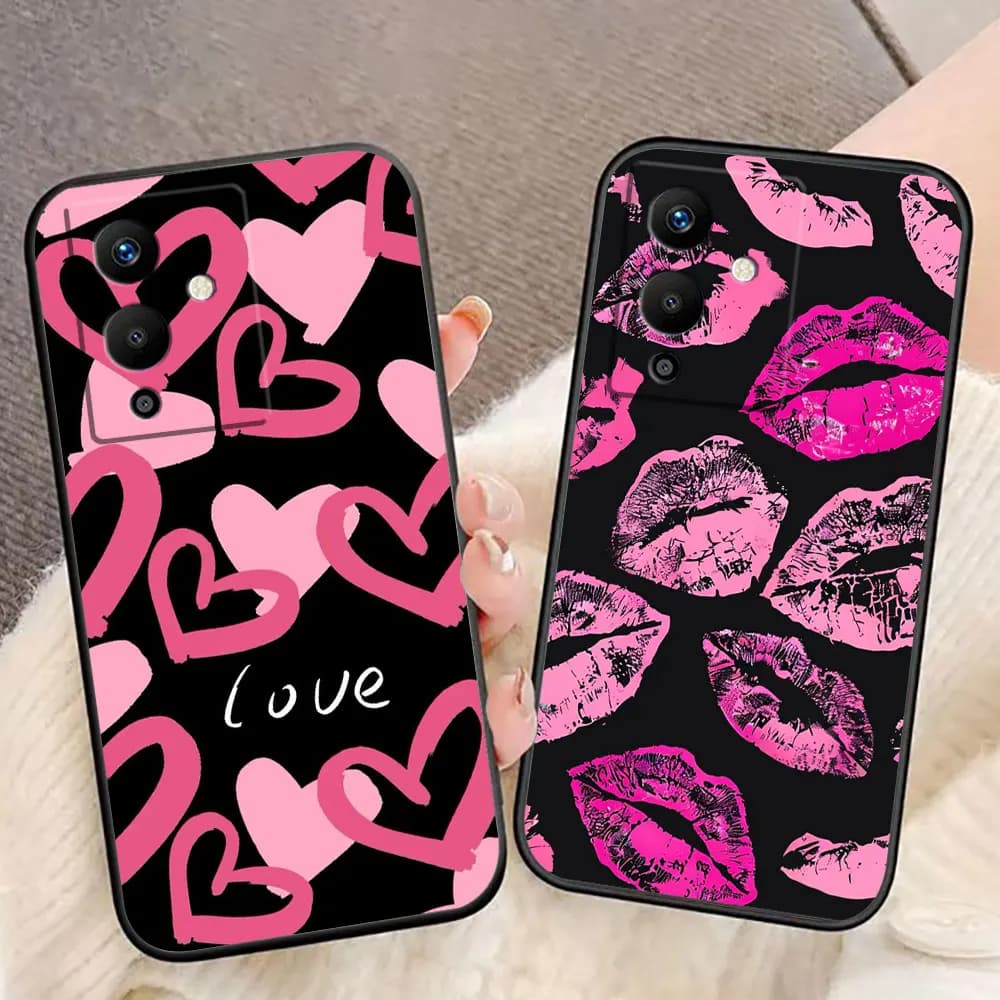 Custodia per telefono Love Sexy Pink Kiss per Infinix TECNO POP SPARK SMART 6 7 8 9 10 CAMON 50 40 30 30S 20 20C DIY Cover Guscio Funda Capa