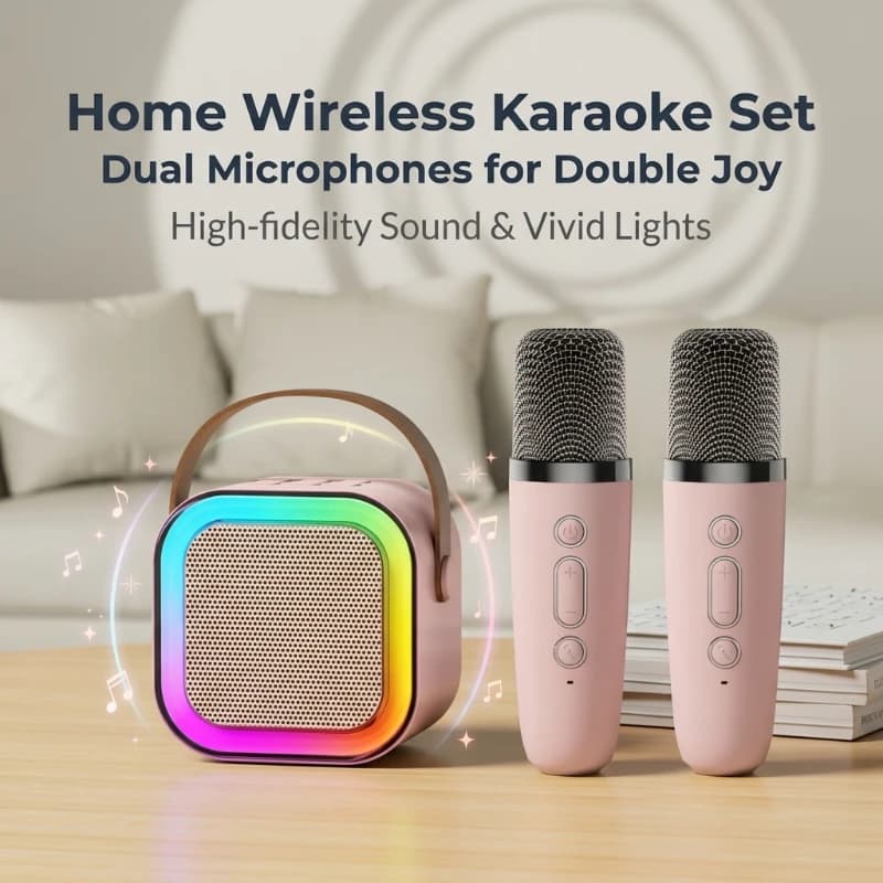 Altoparlante Bluetooth Portatile Wireless K12 per Karaoke con 1/2 Microfoni, Luci RGB, Supporto per Cambio Voce, USB/TF/AUX