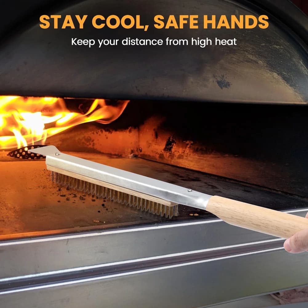 Spazzola per forno per pizza SEWS da 21 pollici con raschietti, spazzola per la pulizia della pietra per pizza in filo di rame per la pulizia della griglia del barbecue