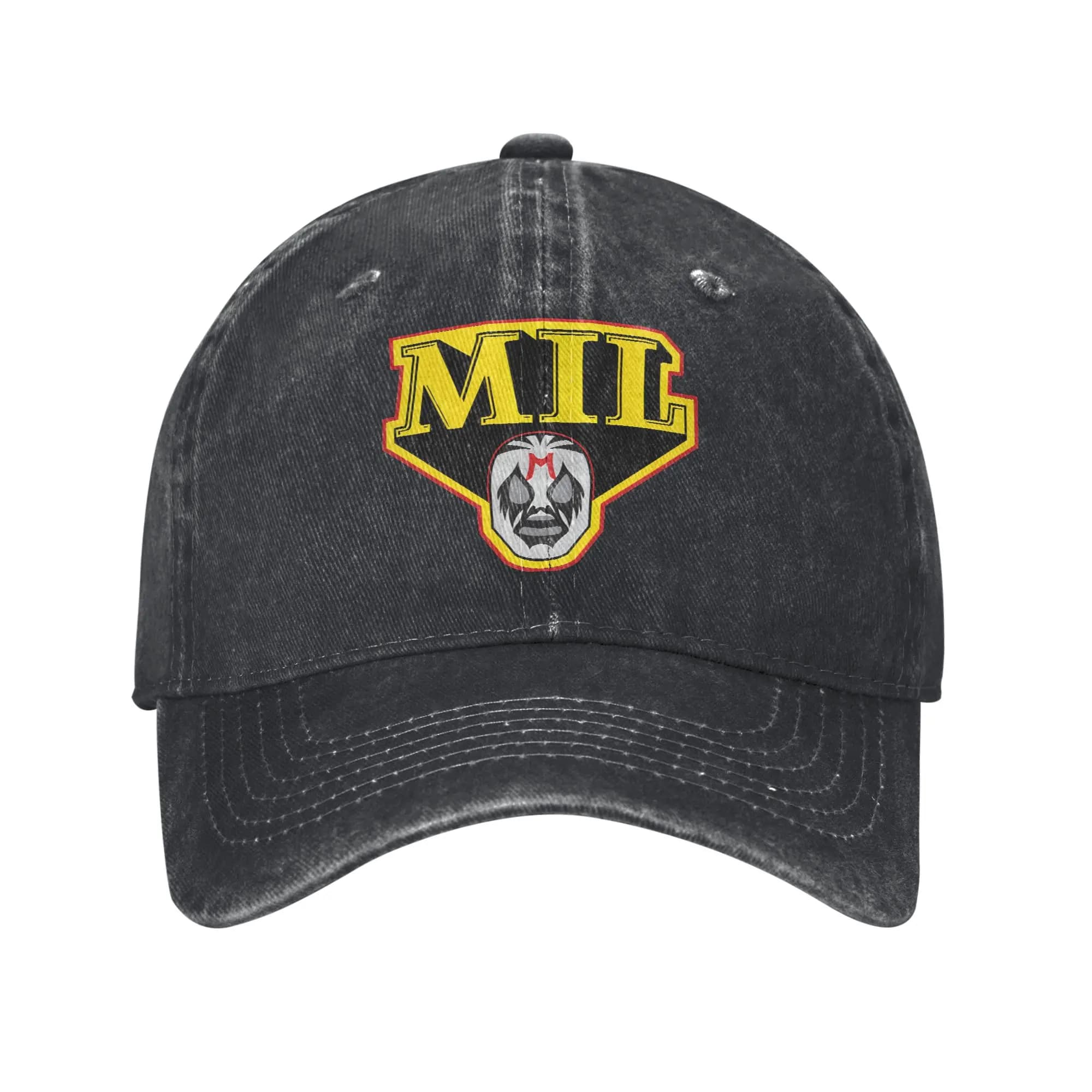 Cappello da Baseball Vintage in Cotone Distressed con Stampa Maschera del Lottatore Messicano Mil Mascaras, Regolabile, per Uomo e Donna