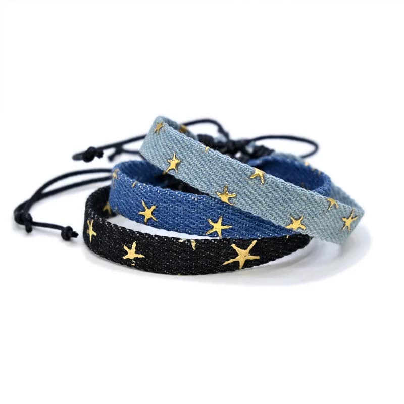 Meetvii Nuovi braccialetti intrecciati in denim jeans semplici per donna Uomo Braccialetti con tessitura regolabile con motivo a stella intrecciata