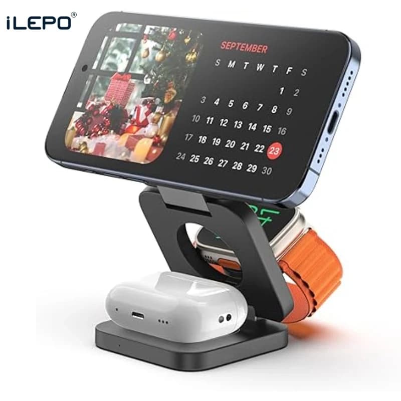 Supporto per caricabatterie Wireless pieghevole magnetico 3 in 1 per iPhone 15 14 13 12 Apple Watch 8 7 Airpods Pro Dock Station di ricarica rapida