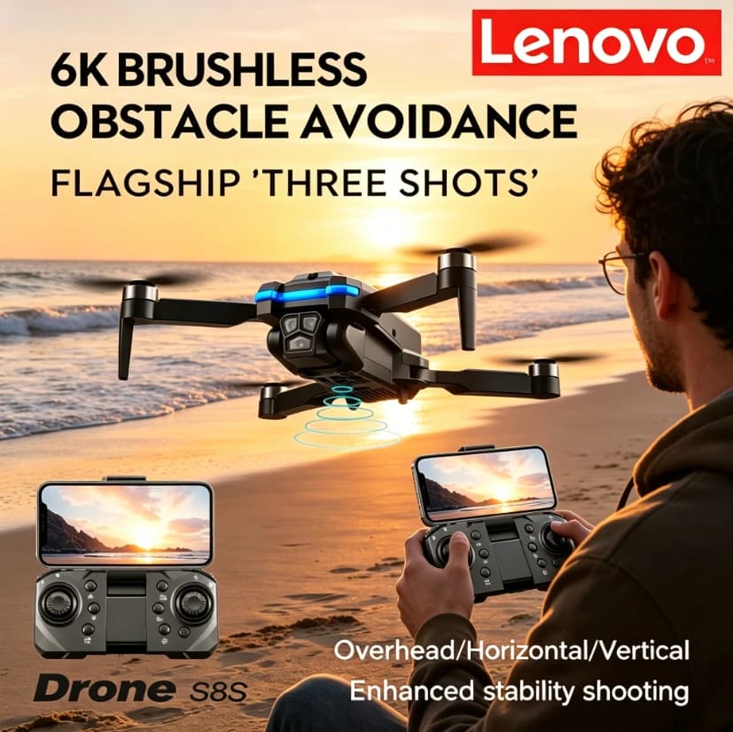 Drone RC Pieghevole Lenovo S8S con Motore Brushless, Tripla Fotocamera, Evitamento Ostacoli, Posizionamento Ottico, Quadricottero Aereo HD