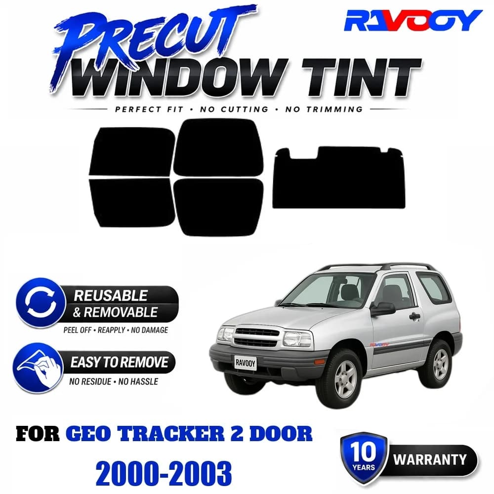 RAVOOY Precut Window Tint, Reusable Removable EPU Film, Custom Fit for Geo Tracker 2 Door 2000-2003, UV Heat Protection