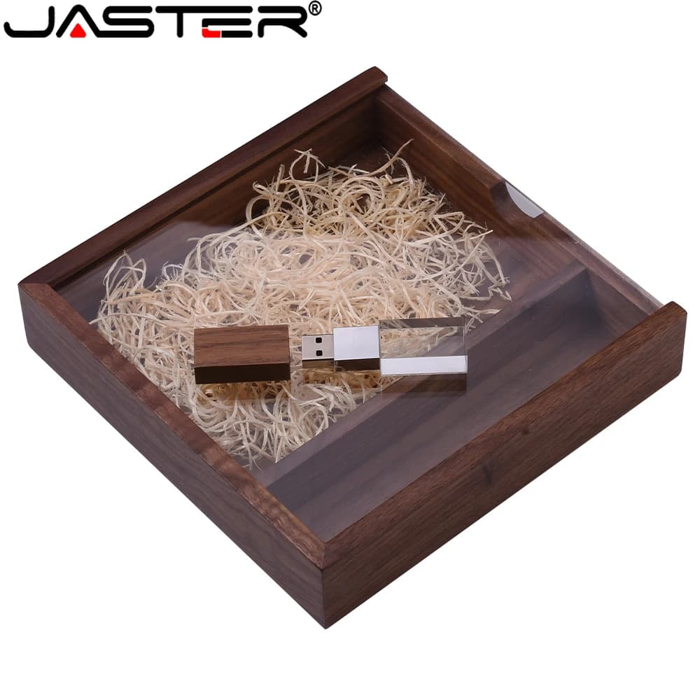 JASTER Scatola per album fotografico in legno Chiavetta USB 2.0 128 GB Logo personalizzato gratuito Memory Stick 64 GB Regalo di nozze creativo Pen Drive 32 GB
