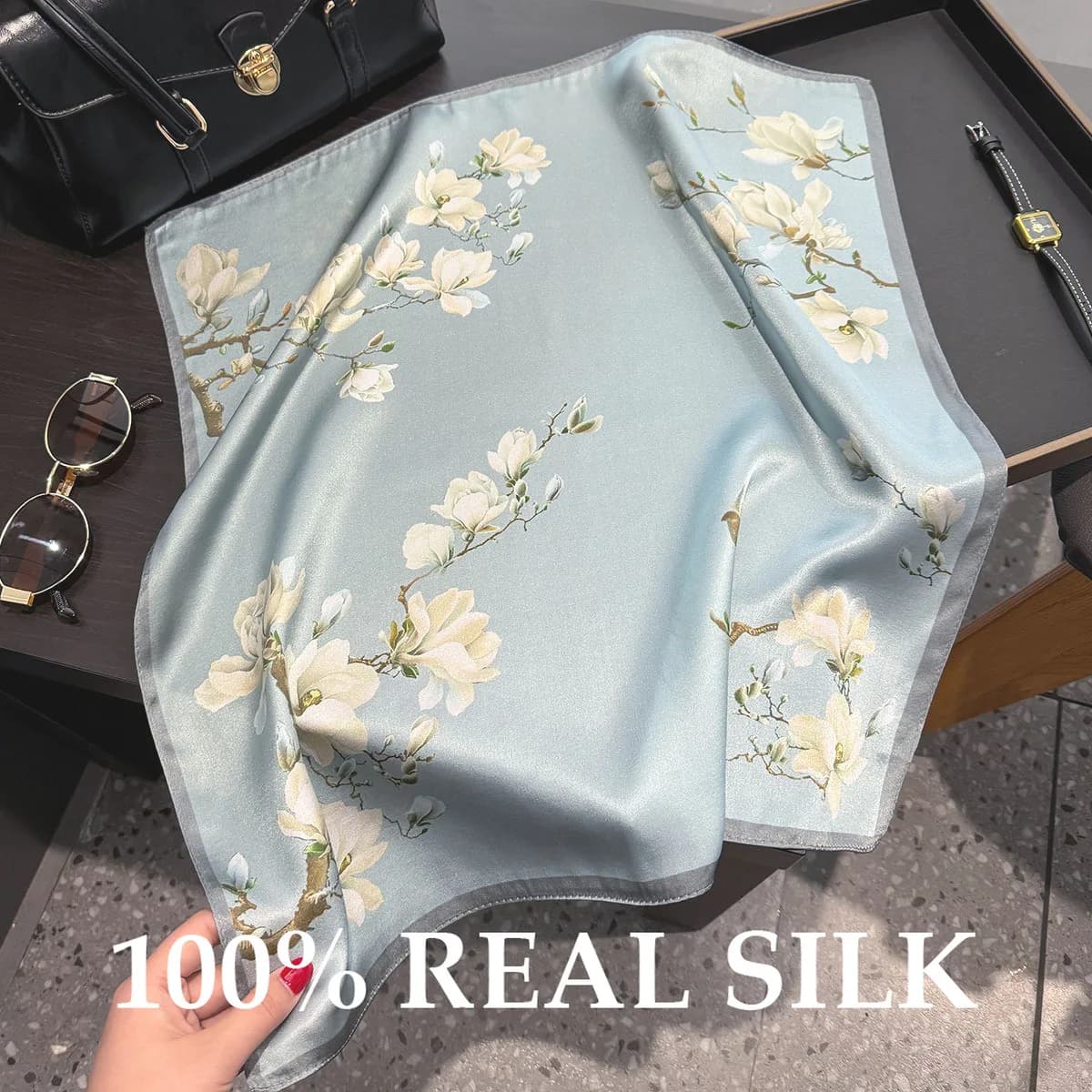 Sciarpa Quadrata da Donna 53cm 100% Seta Pura, Foulard Versatile alla Moda, Protezione Solare, Bandana, Pashmina, Poncho, Sciarpa Avvolgente