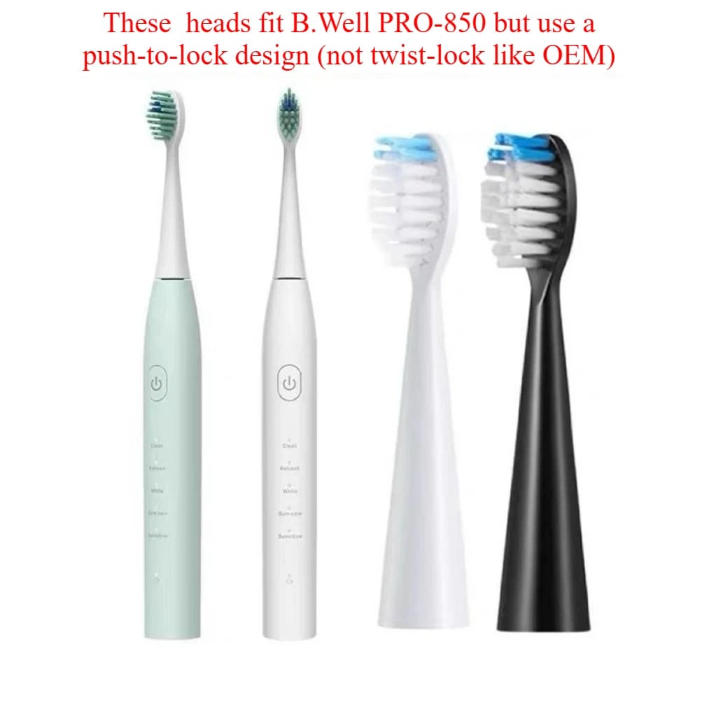 4 spare heads for sonic electric toothbrush B.Well PRO-850, soft bristles DuPont, nozzles B.Well PRO850
