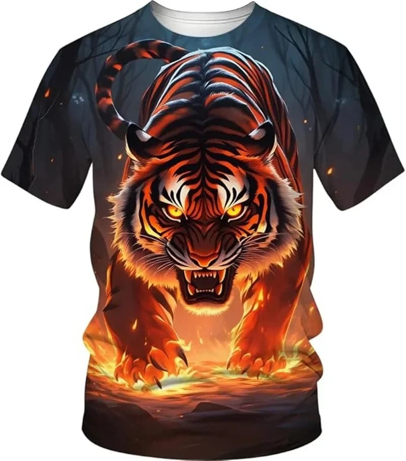 T-Shirt alla Moda per Uomo con Grafica di Tigre, Manica Corta, Stile Casual e Trendy, Stampa Street Style, Collo Tondo, Unisex Y2k