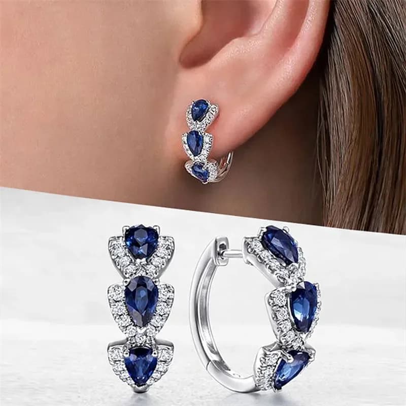 Huitan Orecchini a cerchio di lusso alla moda blu con zirconi cubici Accessori eleganti per feste di nozze per le donne Regalo di anniversario Nuovi gioielli