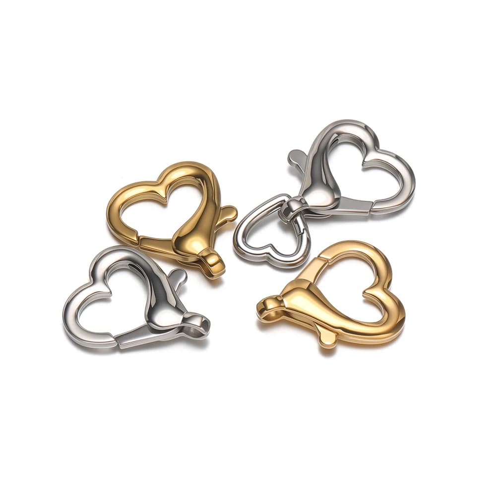 2 Pezzi Chiusure a Moschettone a Forma di Cuore in Acciaio Inossidabile Placcato Oro PVD, Connettori per Portachiavi per Creazione di Gioielli Fai-da-Te, Accessori per Collane e Bracciali