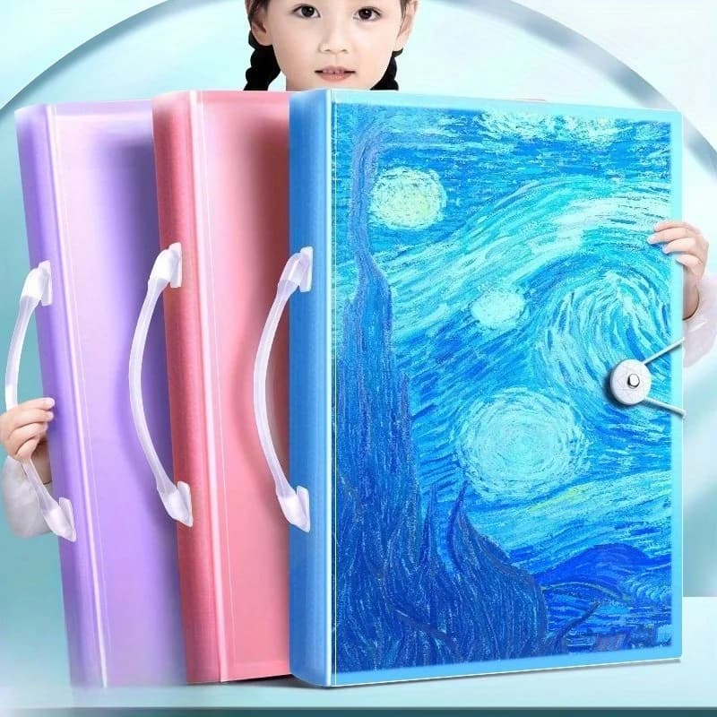 Portafoglio artistico A3 60 tasche, libro di presentazione da 120 pagine con manico, design cielo notturno blu per artisti, organizer per documenti da ufficio