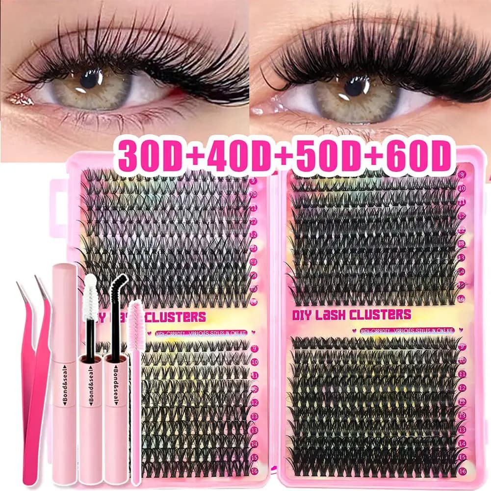 Set of 40 fake eyelashes with glue applicator and eyelash brush, set for extension DIY eyelashes, natural, thick, voluminous and light.